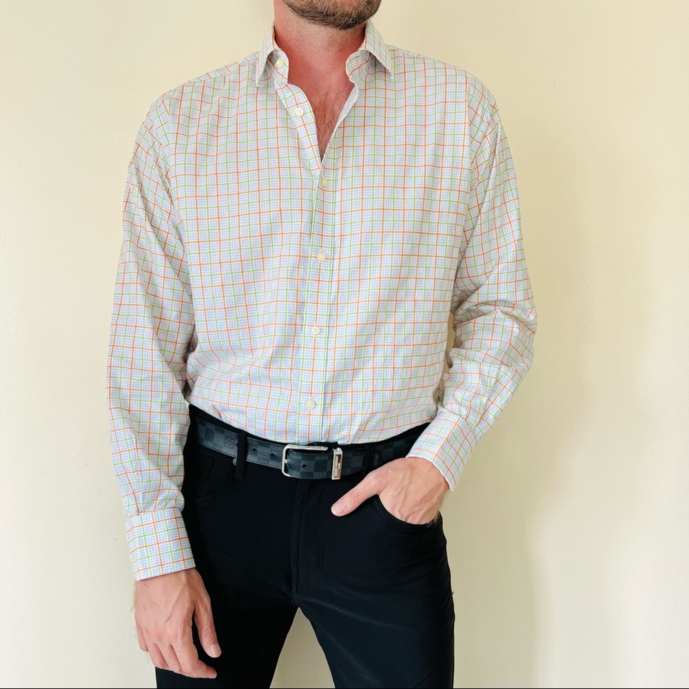 JACK STONE by THOMAS DEAN long sleeve plaid casual cotton button down shirt